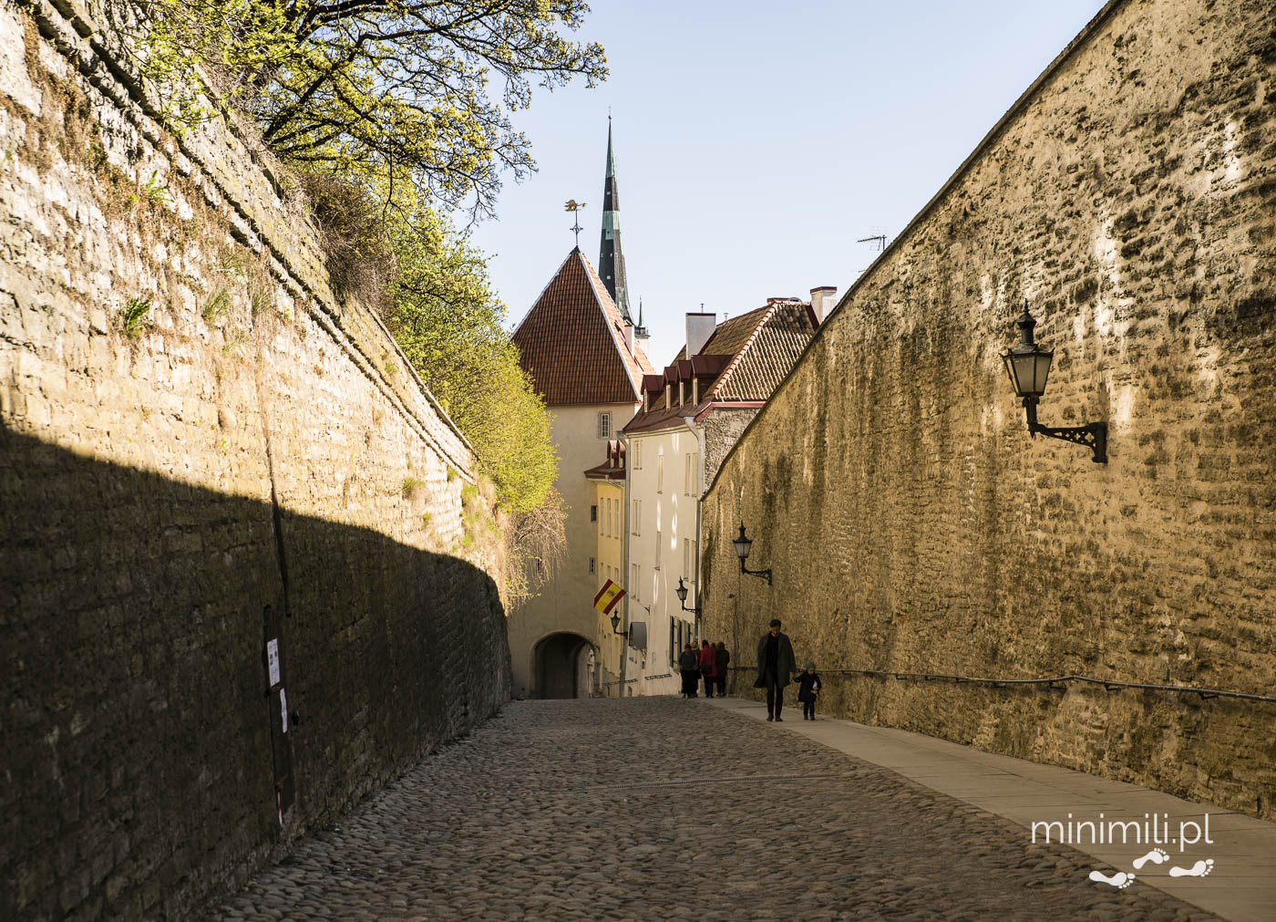 Wąska brukowana uliczka Pikk jalg prowadząca na wzgórze Toompea w Tallinnie.