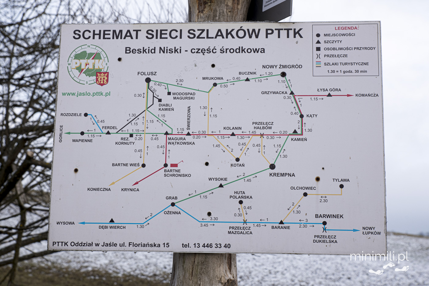 Mapa szlaków turystycznych PTTK Beskidu Niskiego