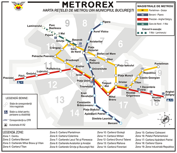 mapa metra w Bukareszcie