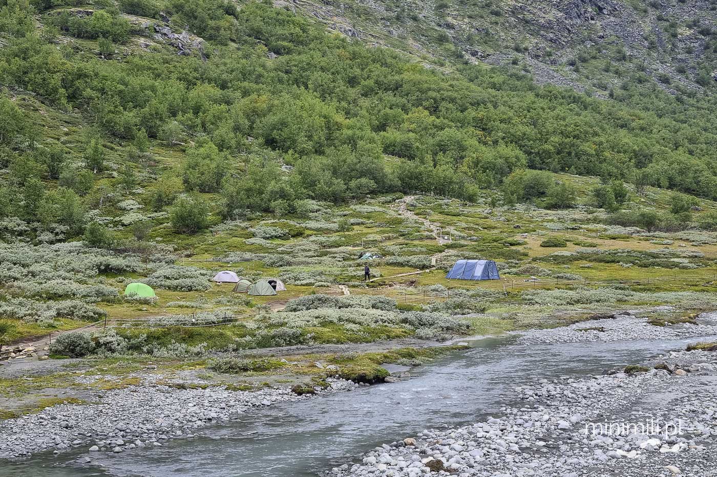 Namioty w dolinie Jotunheimen pod Galdhøpiggen – biwak przed wejściem na szczyt