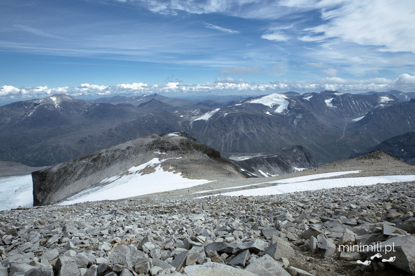 Panorama gór Jotunheimen z podejścia na Galdhøpiggen