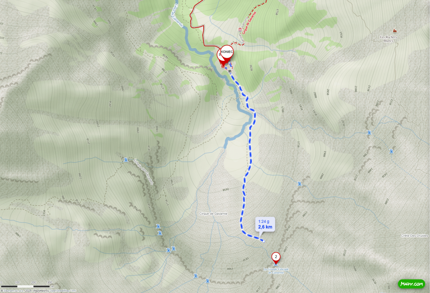 Mapa ostatniego 2,6-kilometrowego odcinka do Cirque de Gavarnie