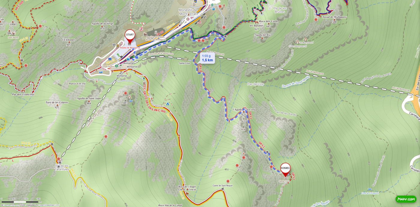 Szczegółowa mapa trasy pieszej w Montserrat